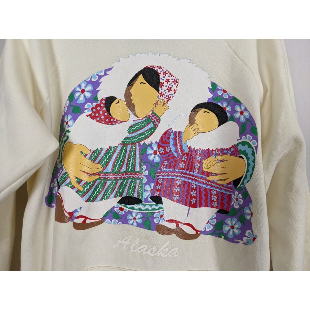 Vintage Arcticwear adorable painted mother and‎ kids in front white hoodie XL